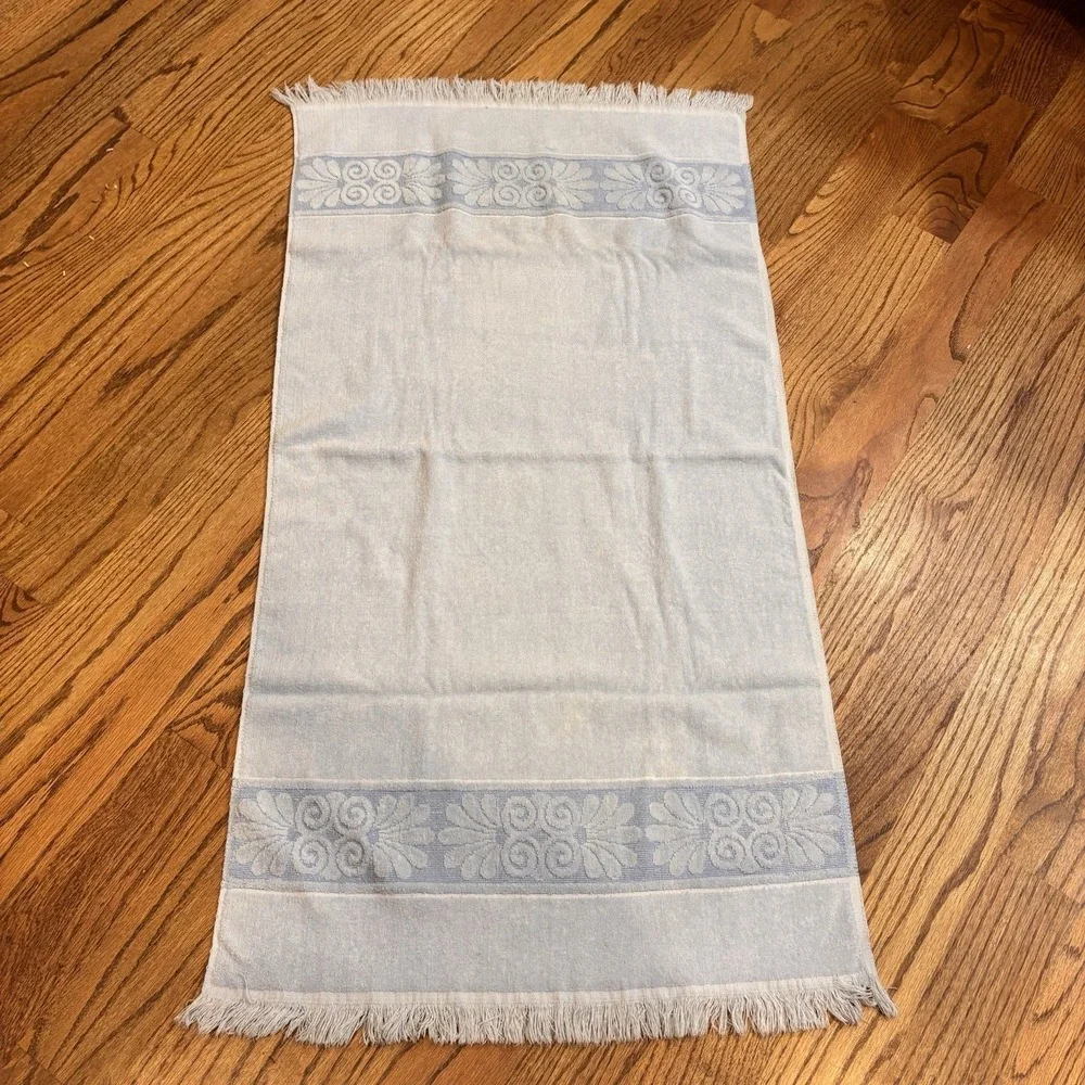 Vintage Cannon Monticello Blue Fringe Bath Towel & Hand Towel Set USA Cotton